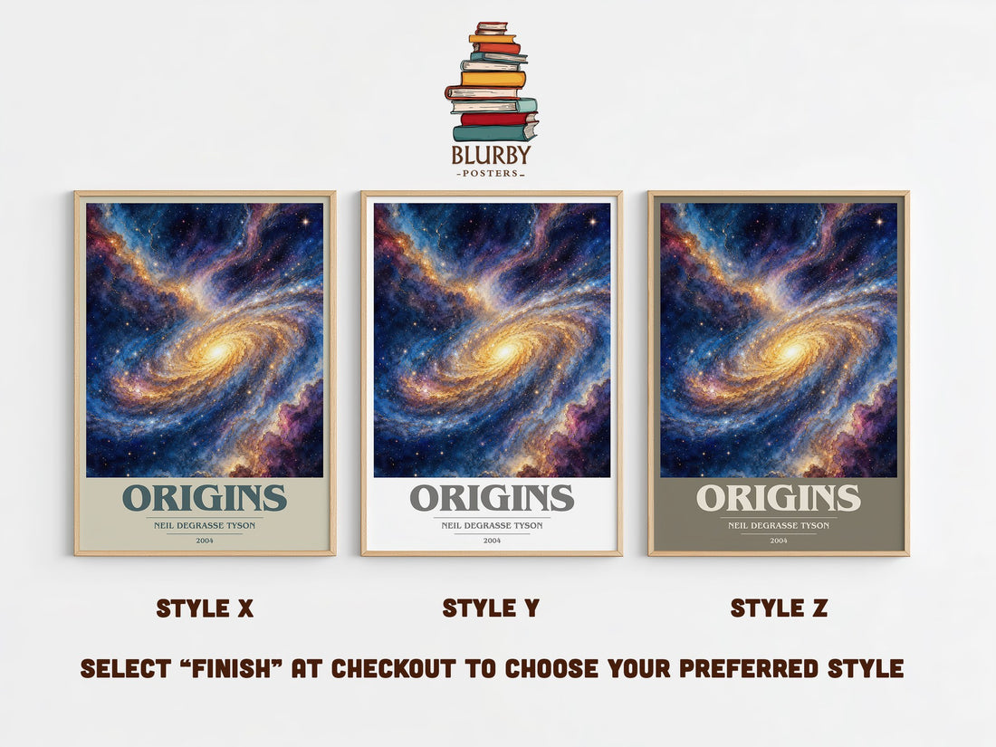 Origins book cover print in frame leaning in hallway – non fiction wall art (mockup)