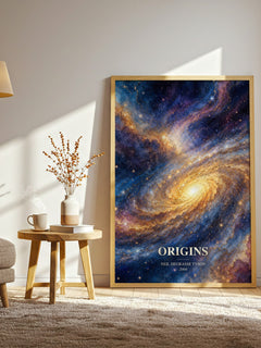 Origins watercolour print in frame leaning in hallway – non fiction wall art