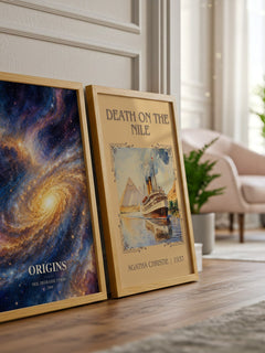 Origins watercolour print framed by window – literary home decor