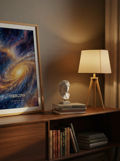 Origins watercolour print on bookshelf – Neil deGrasse Tyson fan gift