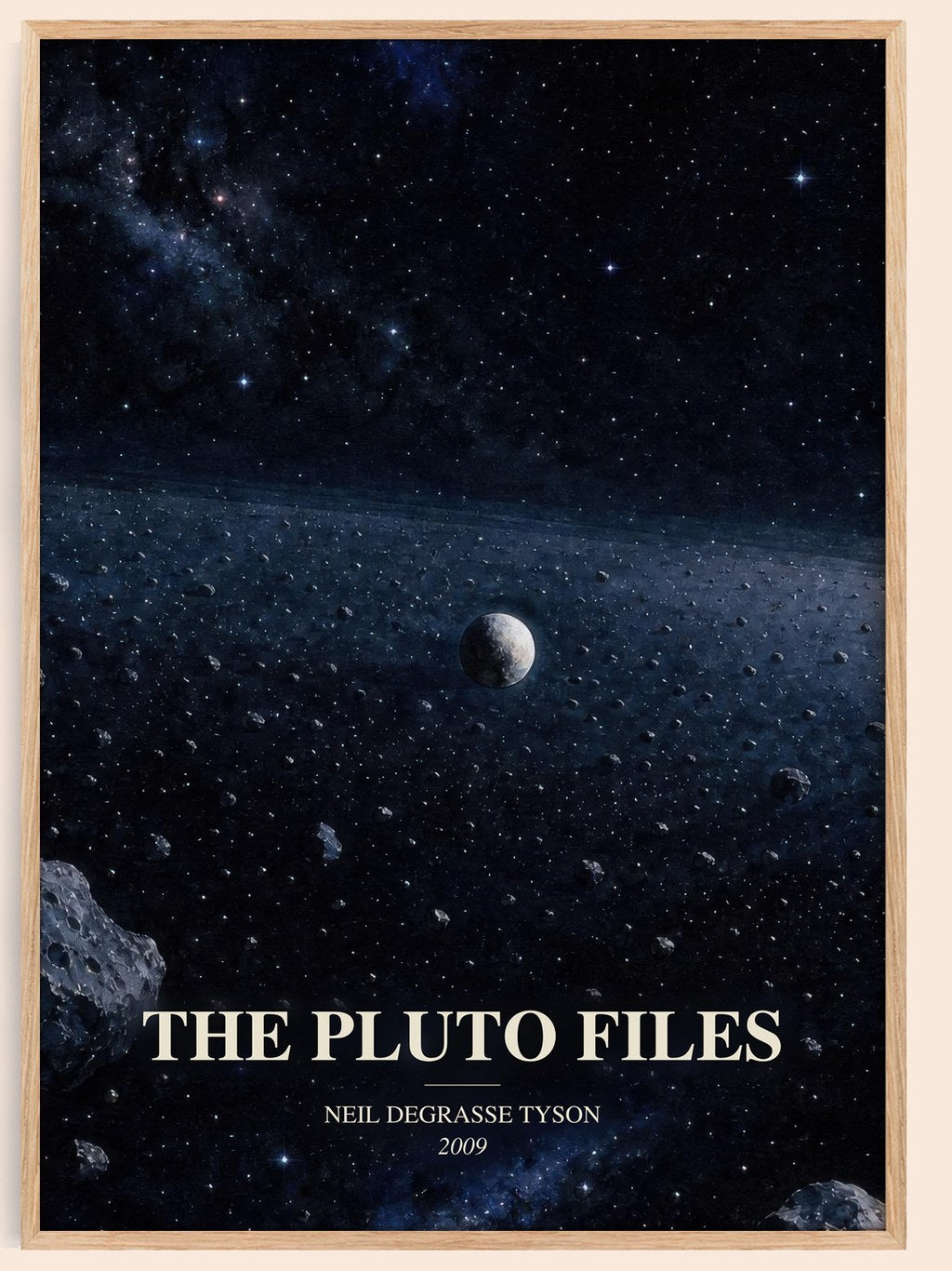 The Pluto Files watercolour book poster by Neil deGrasse Tyson – framed literary art print