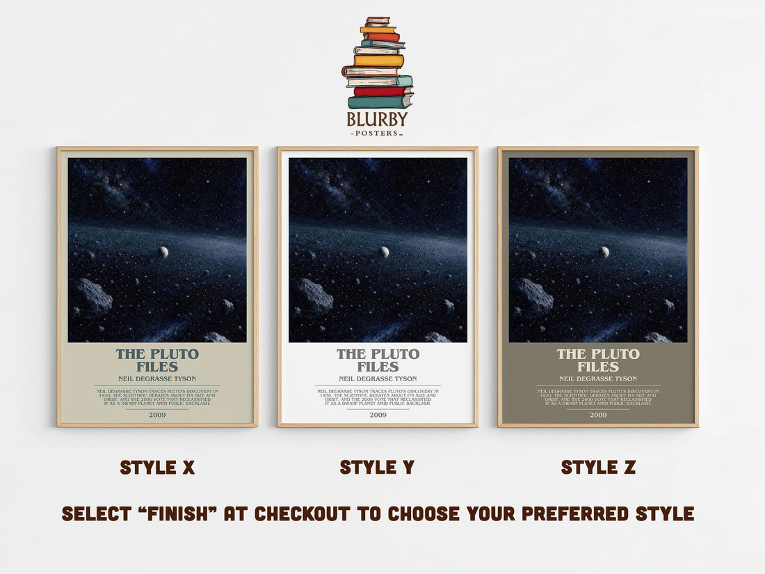 The Pluto Files bookish print in frame leaning in hallway – non fiction wall art (mockup)