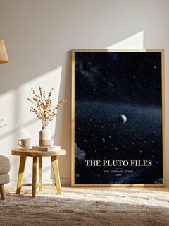 The Pluto Files watercolour print in frame leaning in hallway – non fiction wall art