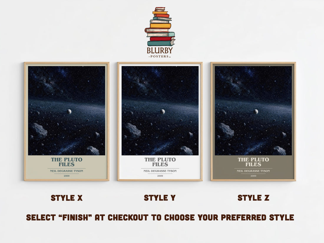 The Pluto Files book cover print in frame leaning in hallway – non fiction wall art (mockup)