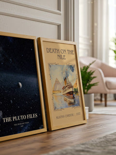 The Pluto Files watercolour print framed by window – literary home decor