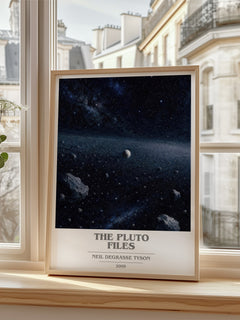 The Pluto Files Book Cover Poster by Neil deGrasse Tyson – framed print by a bright window