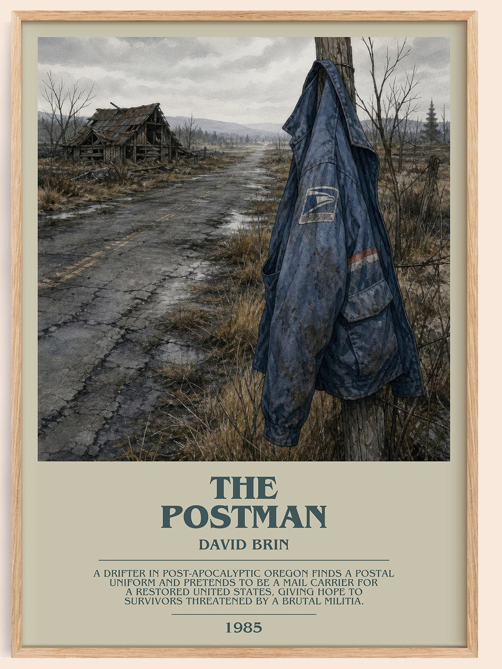 The Postman bookish book poster by David Brin – framed literary art print