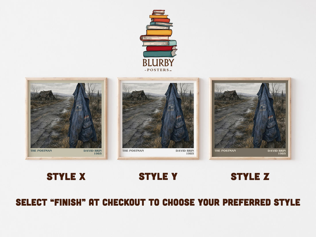 The Postman literary print in frame leaning in hallway – sci fi wall art (mockup)
