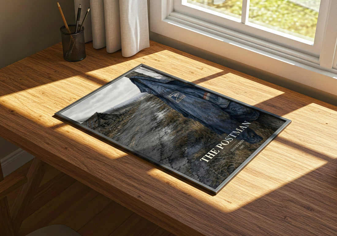The Postman watercolour book poster framed on wall – sci fi wall art