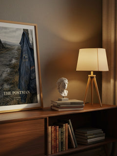 The Postman watercolour print on bookshelf – David Brin fan gift