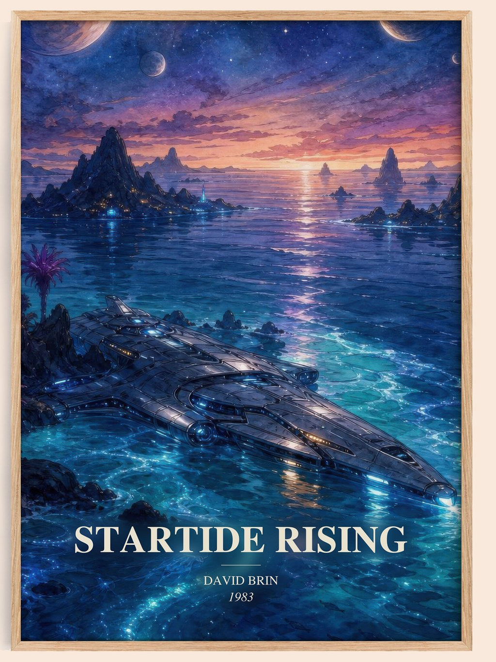 Startide Rising watercolour book poster by David Brin – framed literary art print