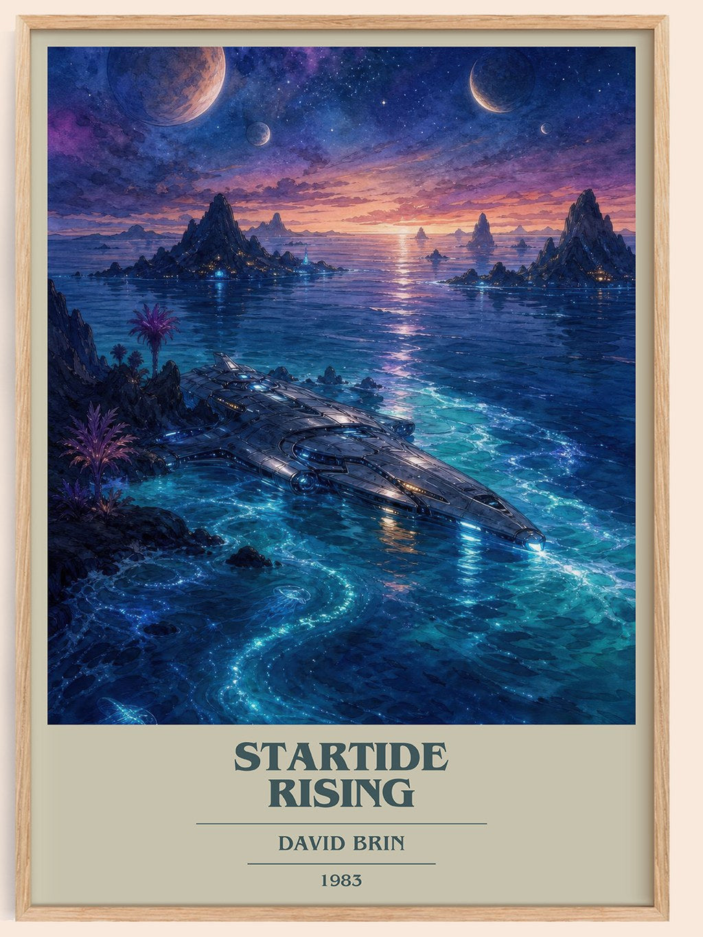 Startide Rising book cover book poster by David Brin – framed literary art print