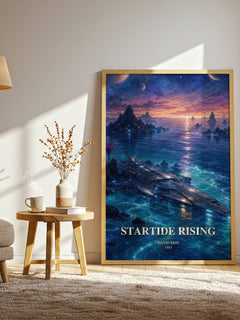 Startide Rising watercolour print in frame leaning in hallway – sci fi wall art