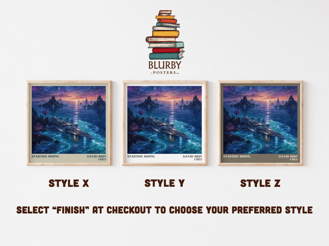 Startide Rising literary print in frame leaning in hallway – sci fi wall art (mockup)
