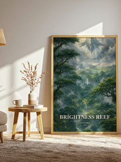 Brightness reef watercolour print in frame leaning in hallway – sci fi wall art