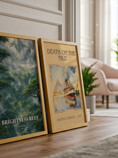 Brightness reef watercolour print framed by window – literary home decor