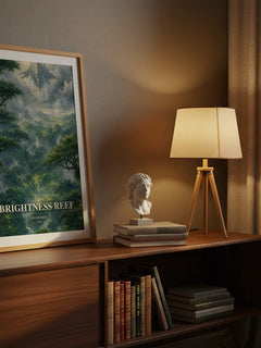 Brightness reef watercolour print on bookshelf – David Brin fan gift