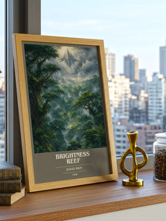 Brightness reef book cover print framed by window – literary home decor