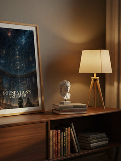 Foundation's Triumph watercolour print on bookshelf – David Brin fan gift