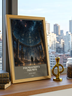 Foundation's Triumph book cover print framed by window – literary home decor