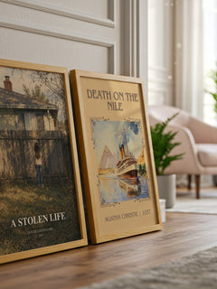 A Stolen Life watercolour print framed by window – literary home decor
