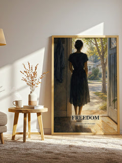 Freedom watercolour print in frame leaning in hallway – memoir wall art