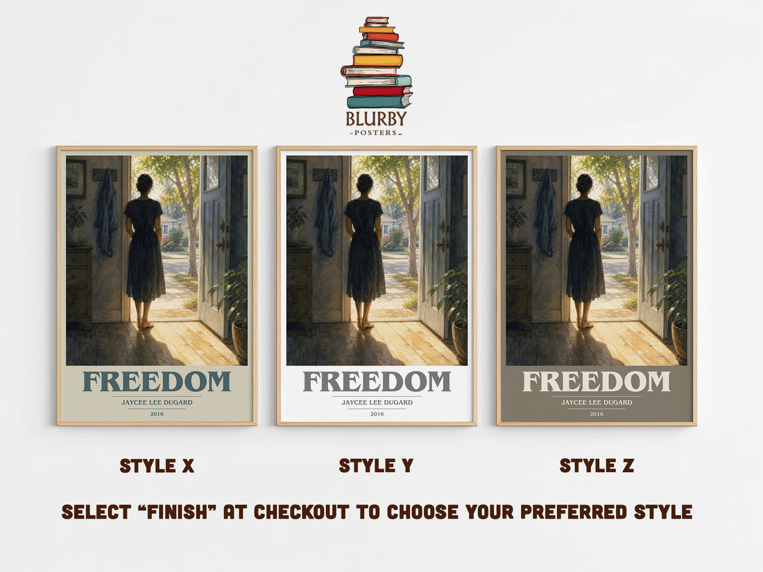 Freedom book cover print in frame leaning in hallway – memoir wall art (mockup)