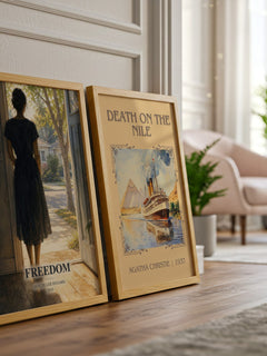 Freedom watercolour print framed by window – literary home decor