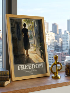 Freedom book cover print framed by window – literary home decor