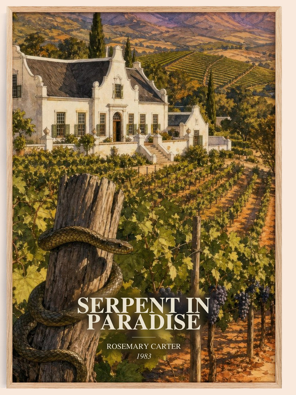 Serpent in paradise watercolour book poster by Rosemary Carter – framed literary art print