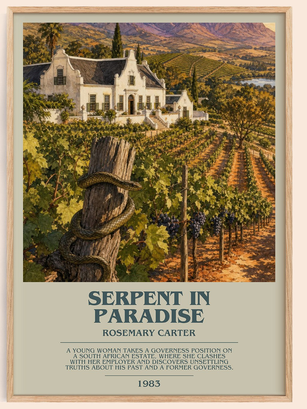 Serpent in paradise bookish book poster by Rosemary Carter – framed literary art print