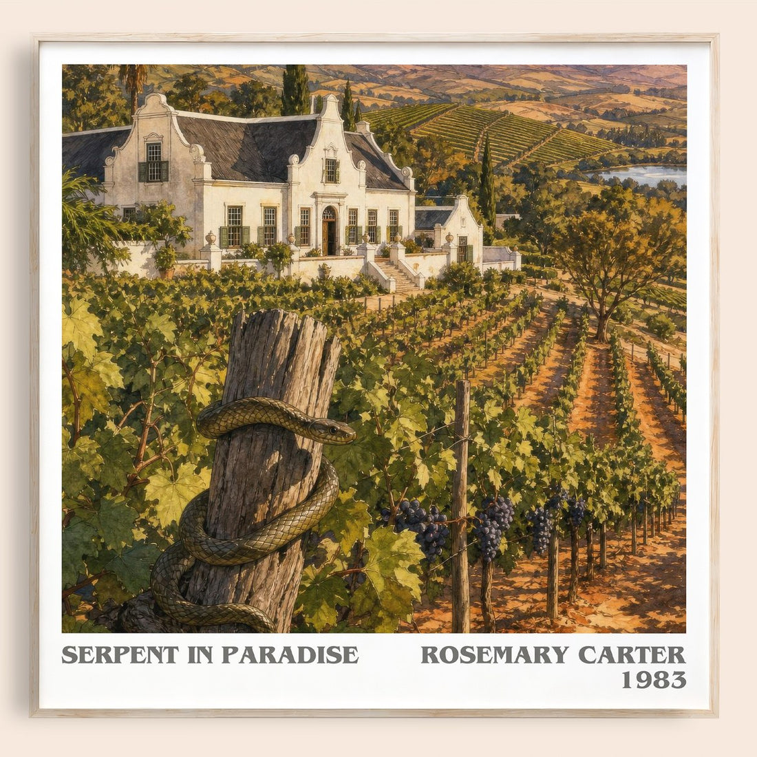 Serpent in paradise literary book poster by Rosemary Carter – framed literary art print