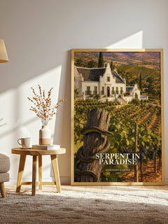 Serpent in paradise watercolour print in frame leaning in hallway – romance wall art