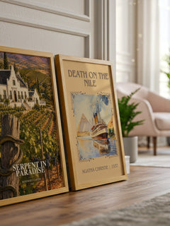 Serpent in paradise watercolour print framed by window – literary home decor