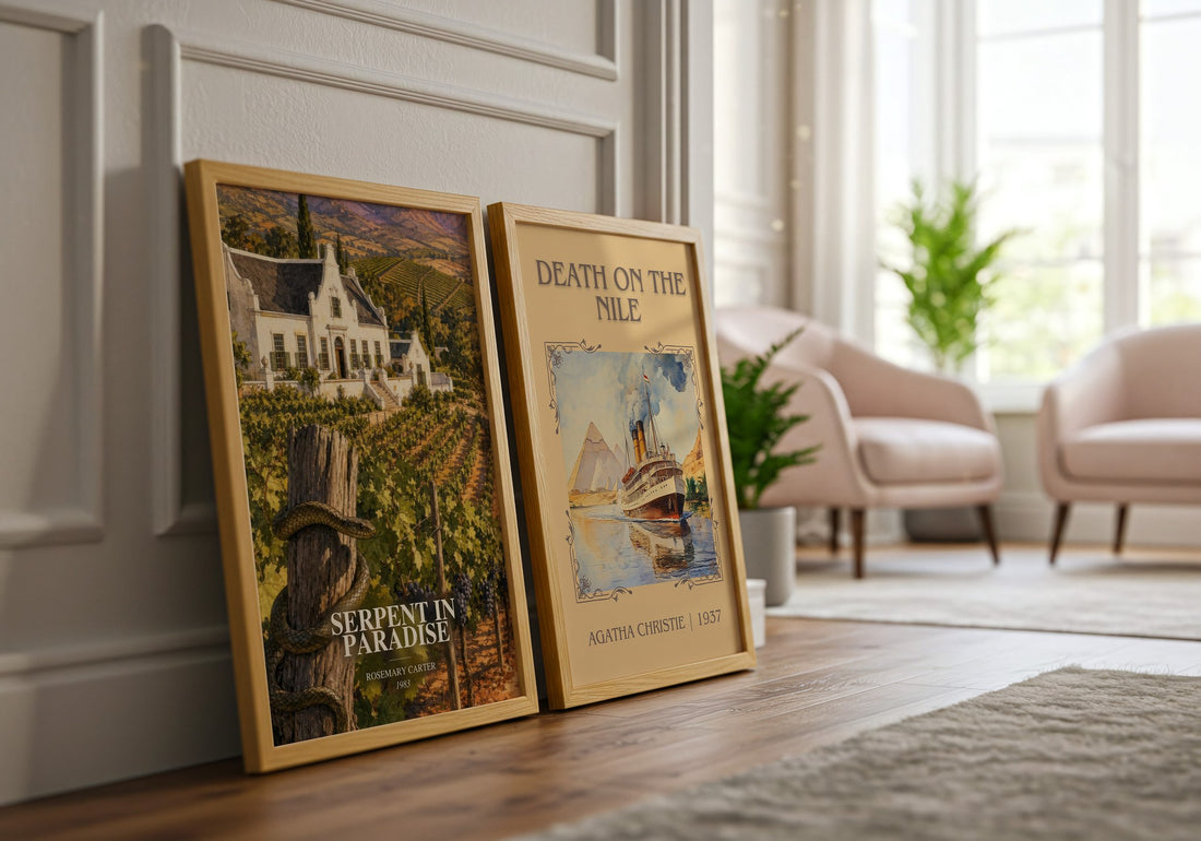 Serpent in paradise watercolour print framed by window – literary home decor
