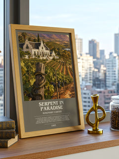 Serpent in paradise bookish print framed by window – literary home decor