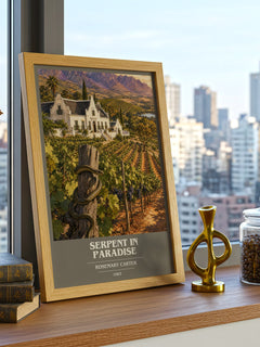 Serpent in paradise book cover print framed by window – literary home decor
