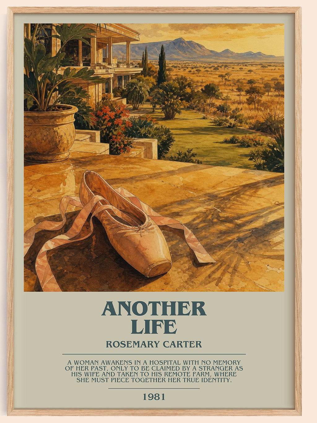 Another Life bookish book poster by Rosemary Carter – framed literary art print