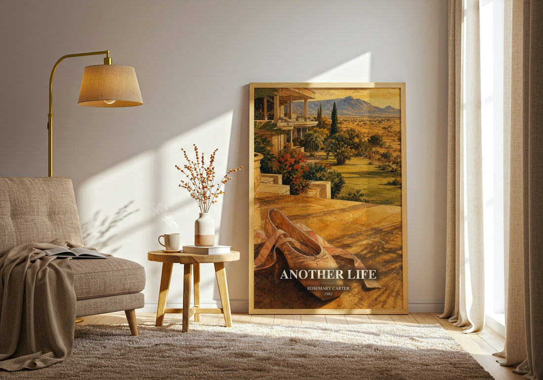 Another Life watercolour print in frame leaning in hallway – romance wall art