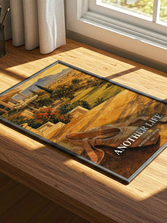 Another Life watercolour book poster framed on wall – romance wall art