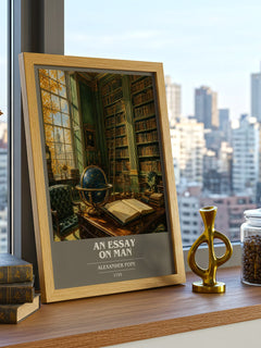 An essay on man book cover print framed by window – literary home decor