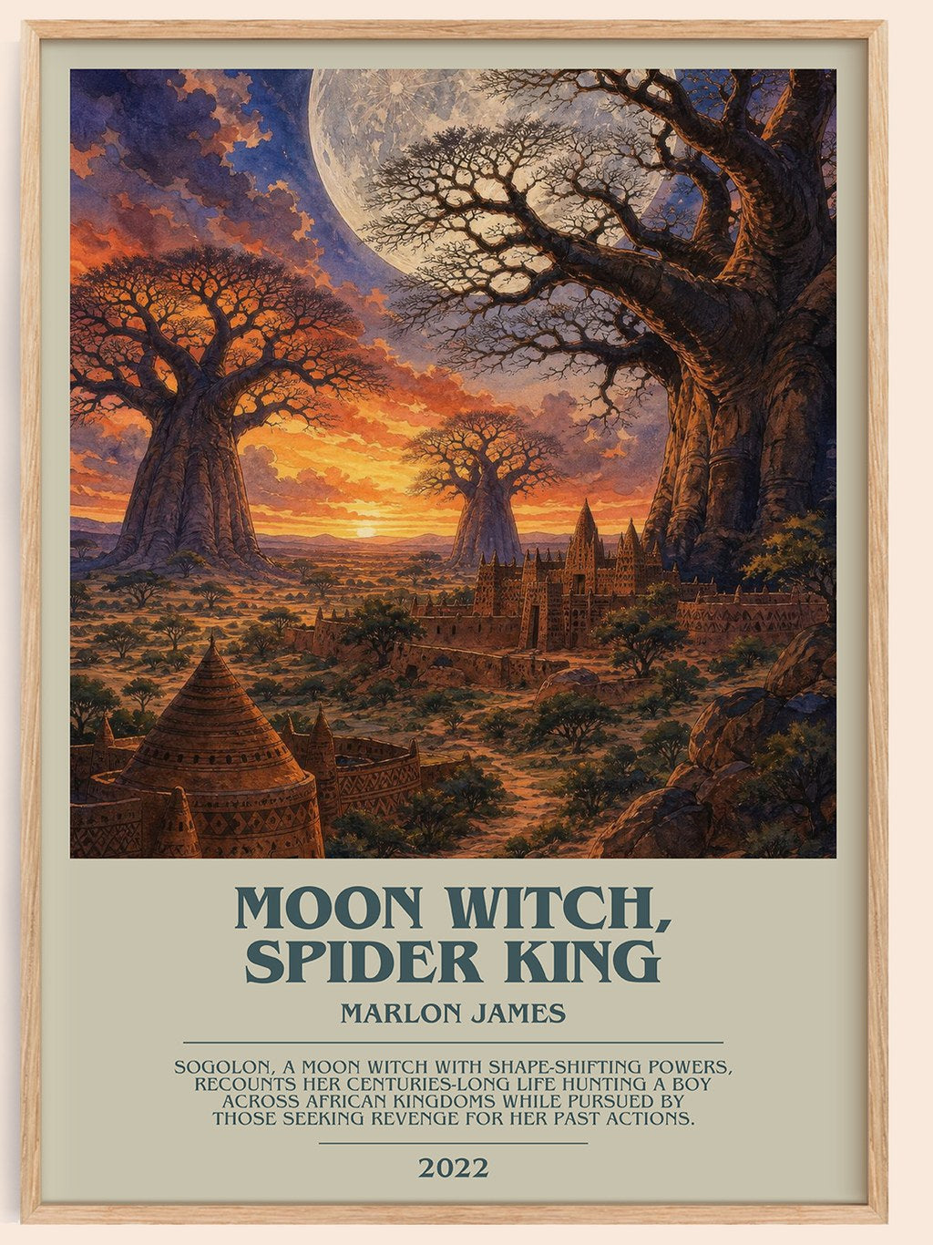 Moon Witch, Spider King bookish book poster by Marlon James – framed literary art print