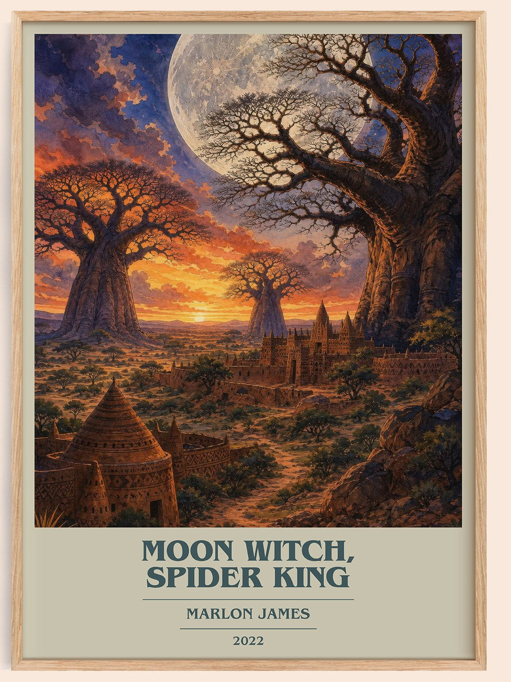 Moon Witch, Spider King book cover book poster by Marlon James – framed literary art print