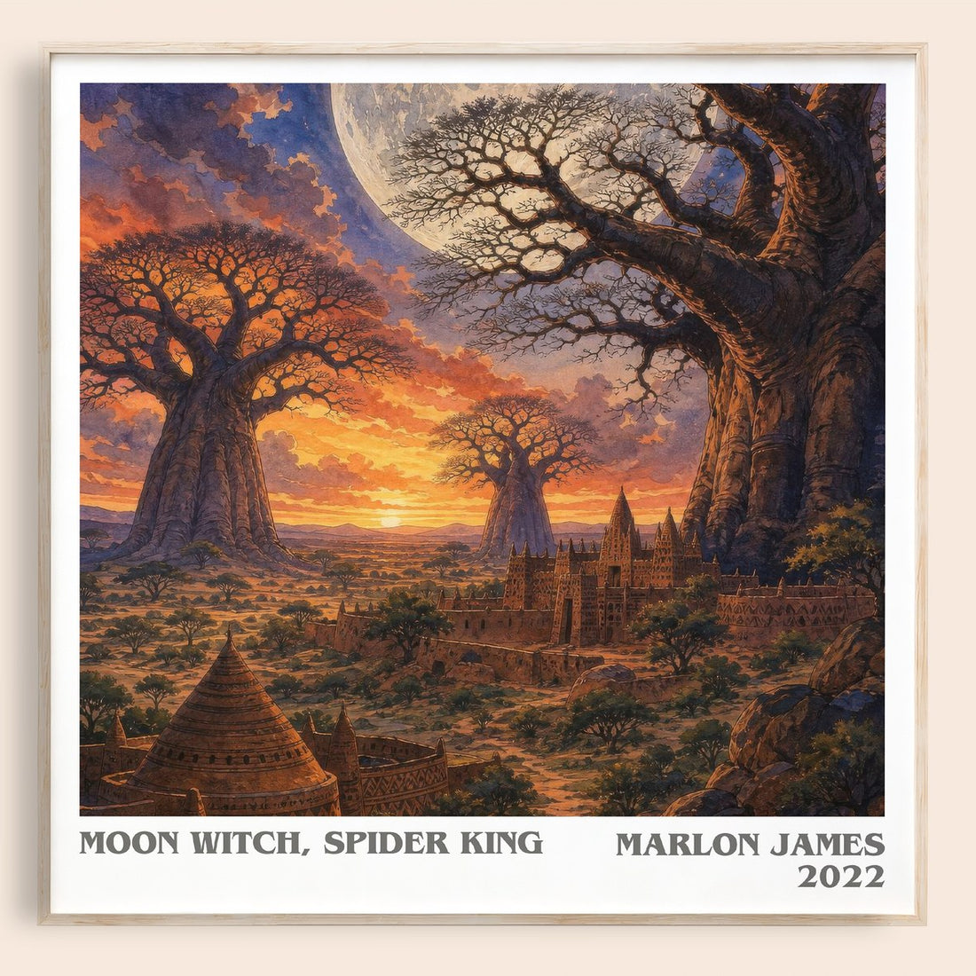 Moon Witch, Spider King literary book poster by Marlon James – framed literary art print