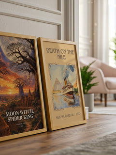 Moon Witch, Spider King watercolour print framed by window – literary home decor