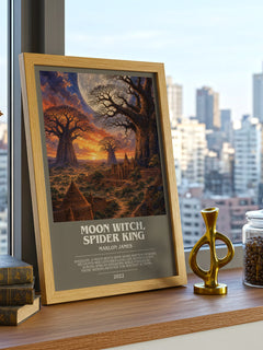 Moon Witch, Spider King bookish print framed by window – literary home decor