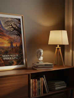 Moon Witch, Spider King watercolour print on bookshelf – Marlon James fan gift