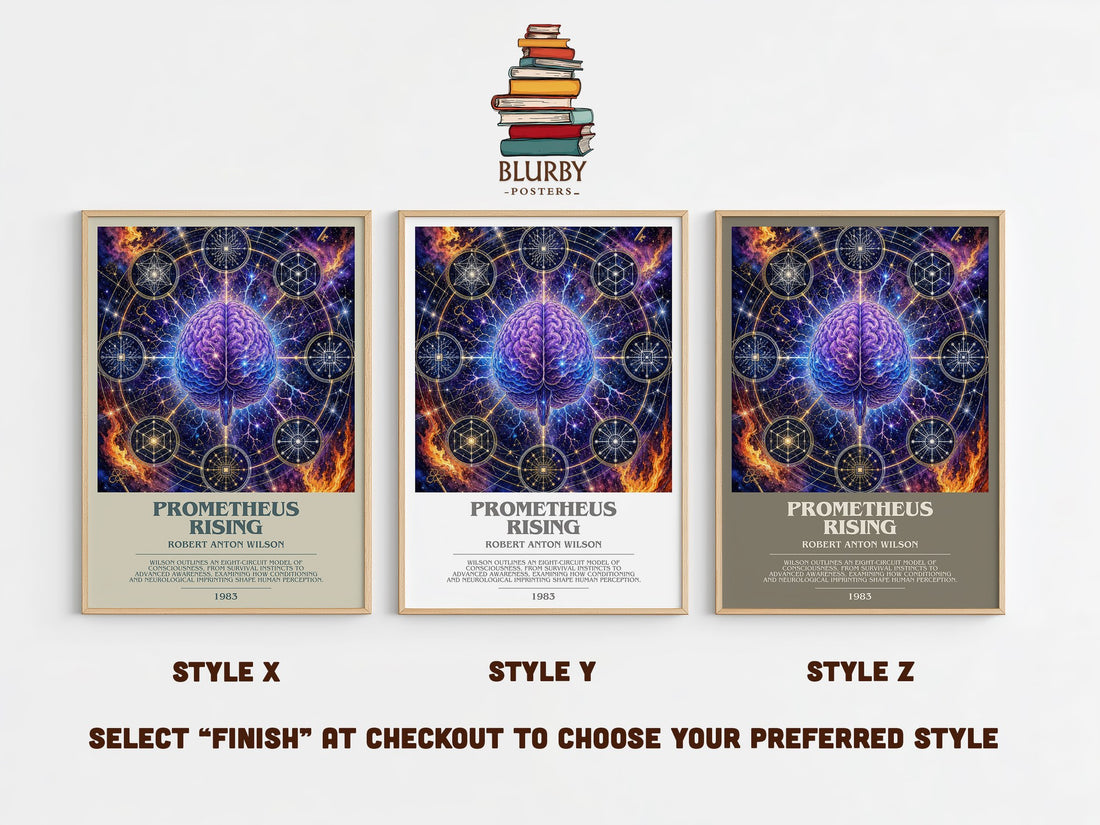 Prometheus Rising bookish print in frame leaning in hallway – philosophy wall art (mockup)