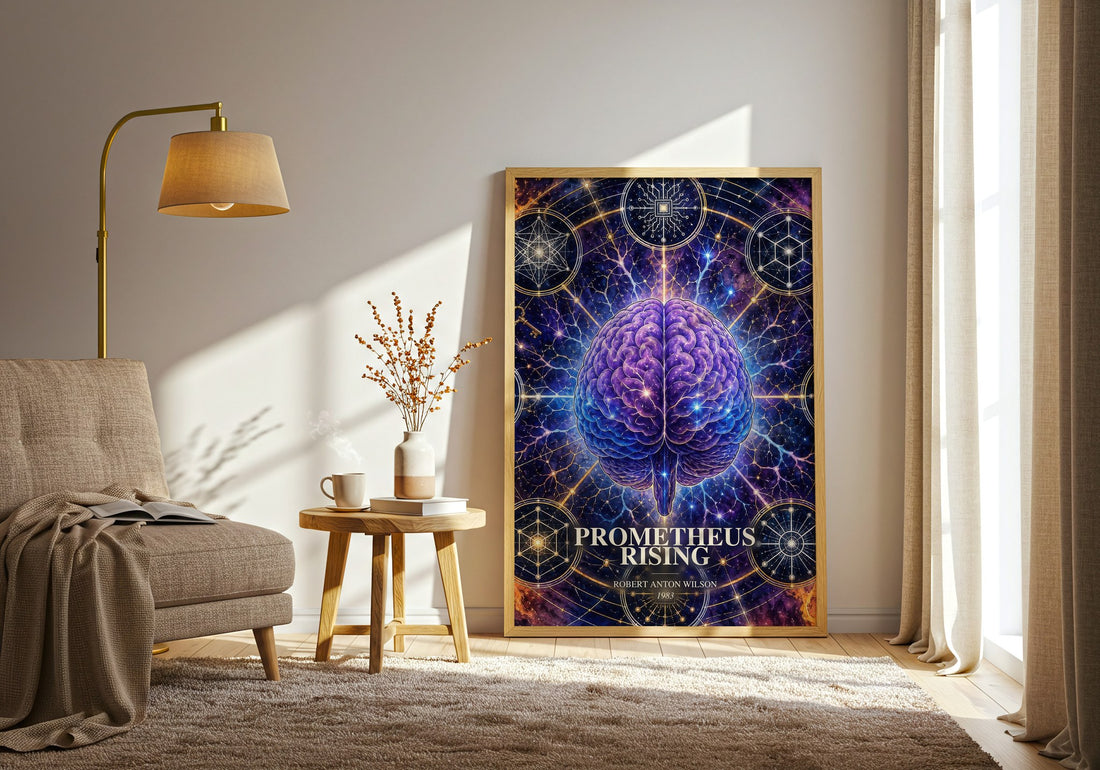 Prometheus Rising watercolour print in frame leaning in hallway – philosophy wall art
