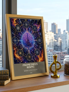 Prometheus Rising book cover print framed by window – literary home decor